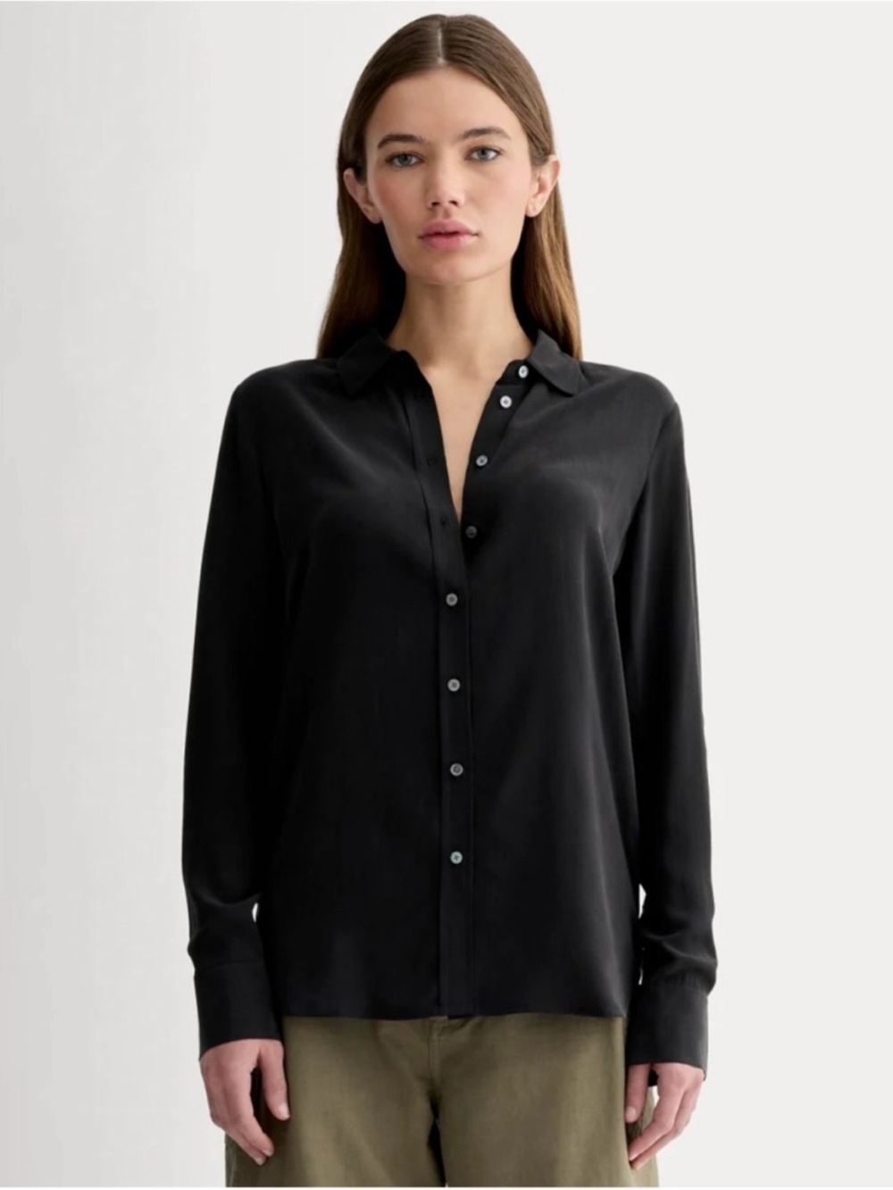New Everlane THE MUST-HAVE SHIRT IN WASHABLE SILK in Black Size 14